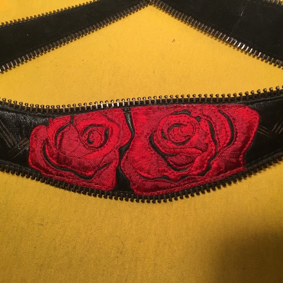 singleton Accessories - Jody Singleton Black leather Belt w/RED ROSE metal singleton Accessories - Jody Singleton Black leather Belt w/RED ROSE metal